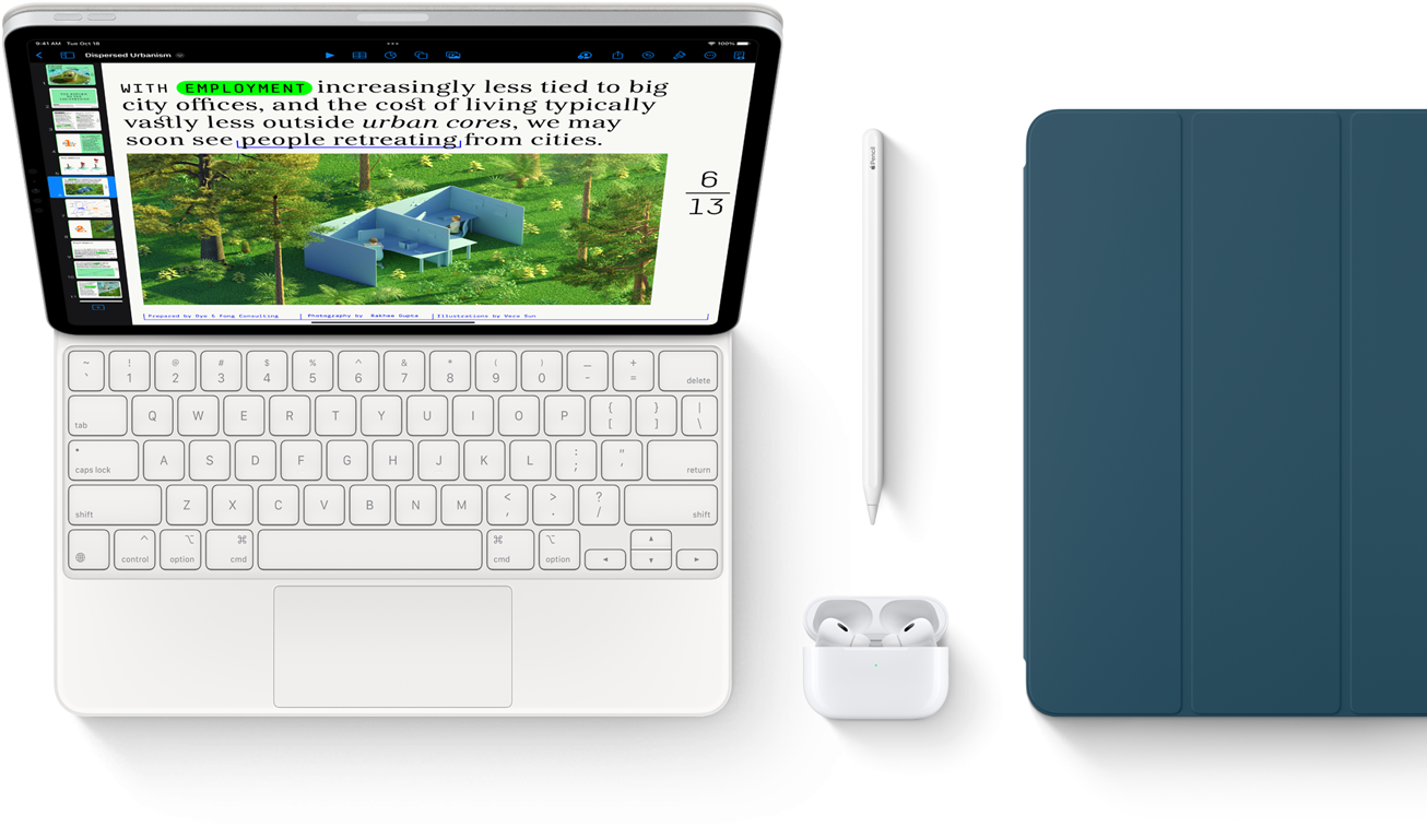 Smart Keyboard Folio, Apple Pencil, AirPods Pro et étui pour iPad bleu marine